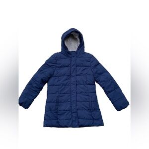 Mini Boden Size 11-12 Years Navy Winter Hooded Parka Coat Fuzzy Sherpa Lining